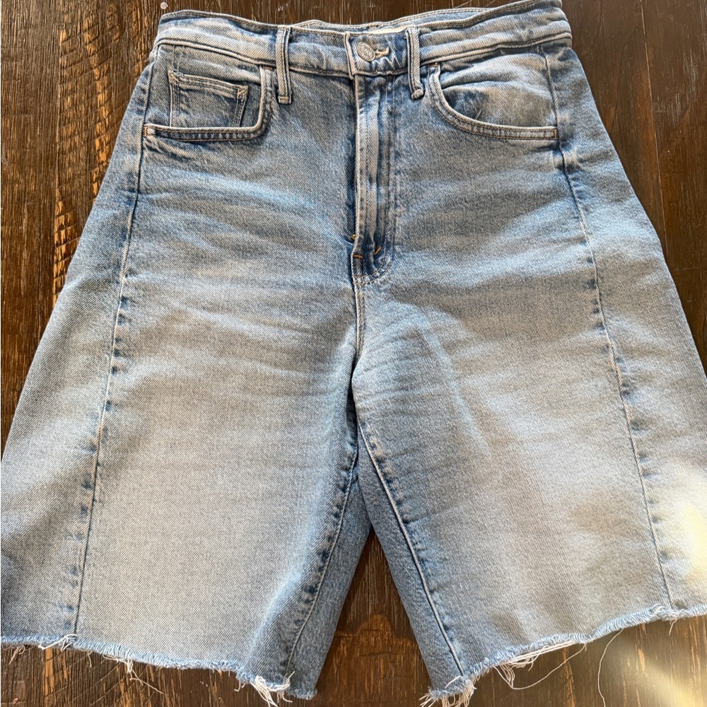MOTHER Light Blue High-Rise Denim Bermuda Shorts